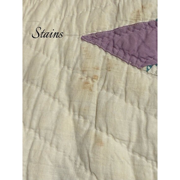 Antique Purple Lavender Yellow Lone Star Quilt Handmade Queen Size 80” X 77” - Picture 10 of 16